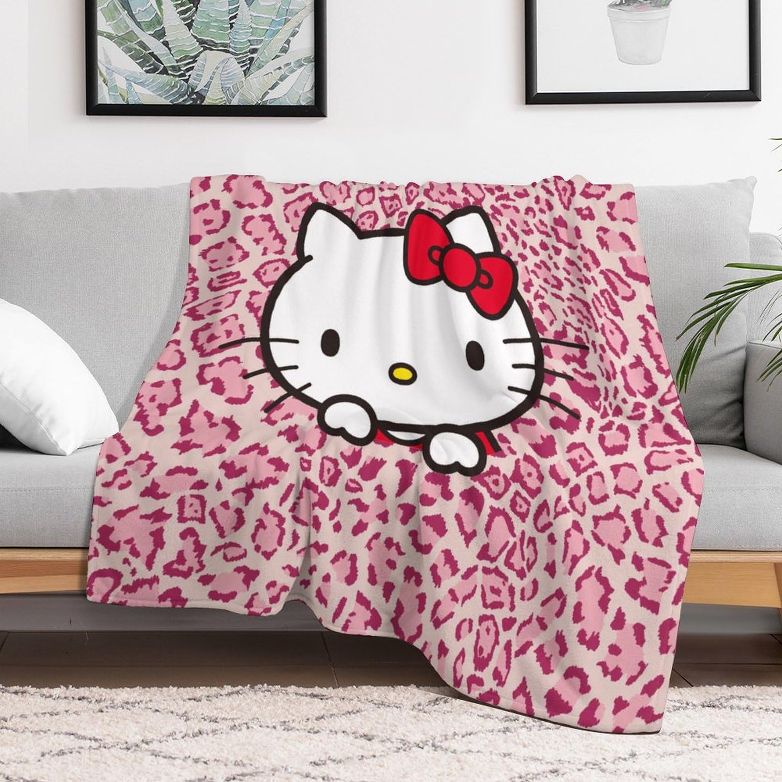 Amazon｜ブランケット ハローキティ ピンクのヒョウ柄 毛布 膝掛け